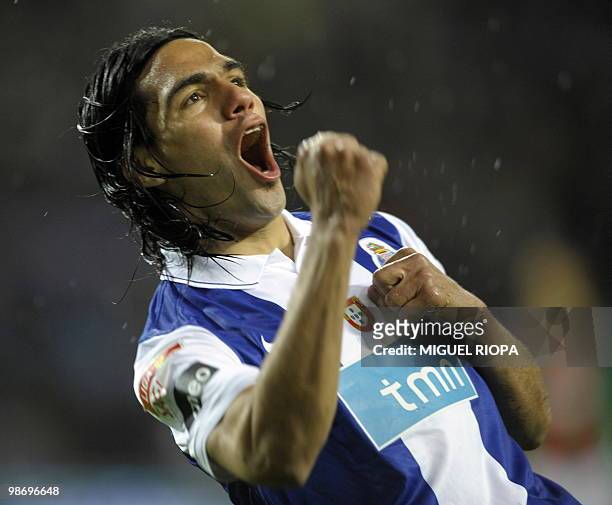 Porto´s forward from Colombia Radamel Falcao celebrates after scoring against Maritimo during their Portuguese first league football match at the...