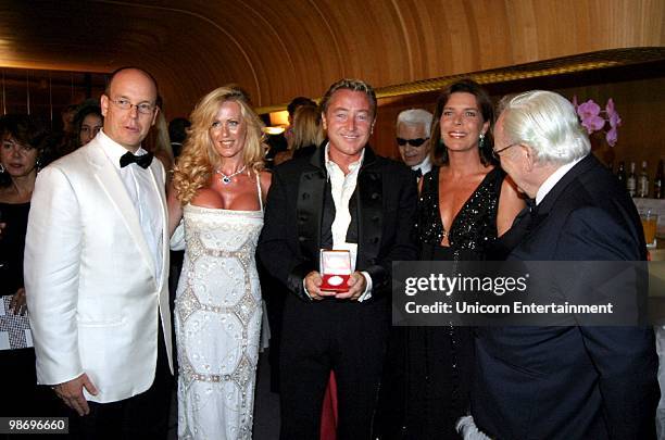 Prince Albert of Monaco, Michael Flatley's fiancé Lisa Murphy, Michael Flatley, Princess Caroline and SAS Prince Rainier III of Monaco at the Red...