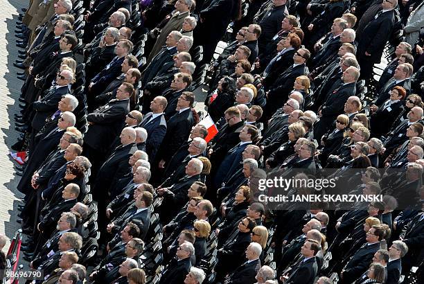 Former Polish President Lech Walesa and Poland's acting President Bronislaw Komorowski , Polish Prime Minister Donald Tusk and other officials attend...