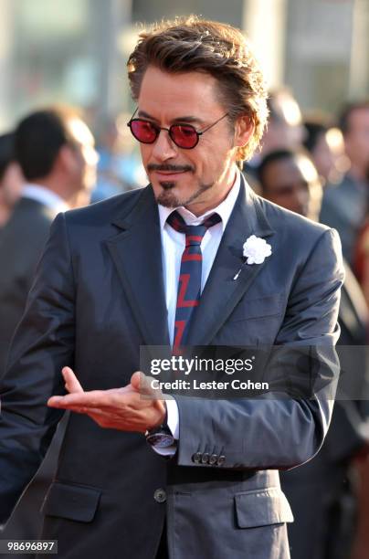 Actor Robert Downey Jr. Arrives at the "Iron Man 2" world premiere held at El Capitan Theatre on April 26, 2010 in Hollywood, California.