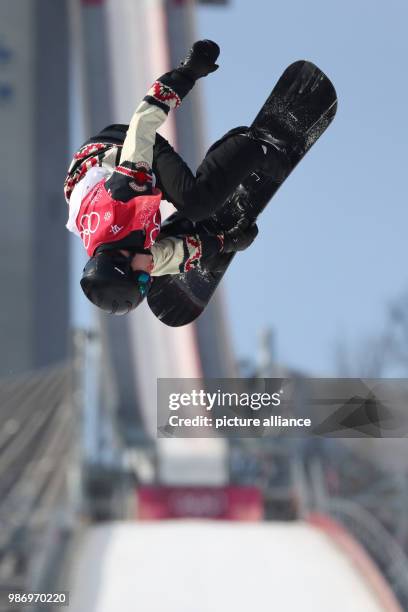 Max Parrot from Canada in action during the men's big air snowboarding event of the 2018 Winter Olympics in the Alpensia Ski Jumping Centre in...