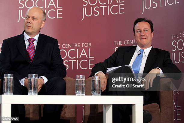 David Cameron , the leader of the Conservative party, and Chris Grayling, the Shadow Home Secretary, listen to a speech on April 27, 2010 in London,...