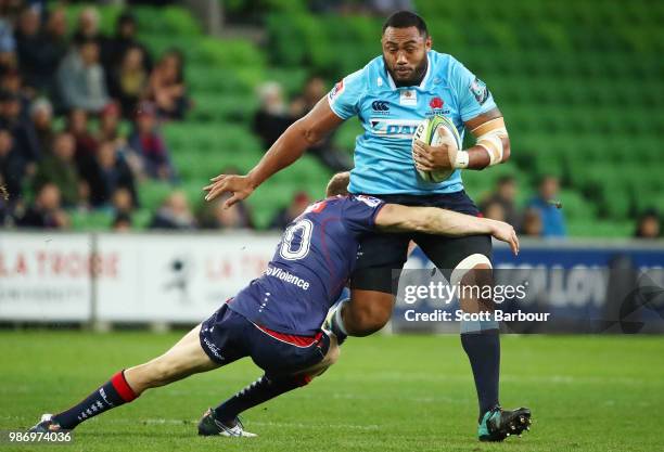 Sekope Kepu of the Waratahs runs with the ball during the round 17 Super Rugby match between the Rebels and the Waratahs at AAMI Park on June 29,...