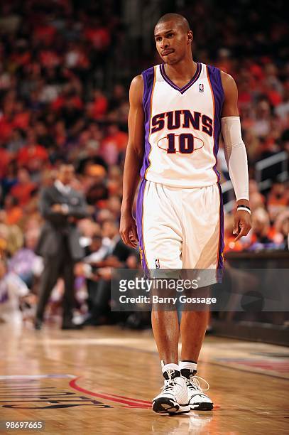 Leandro Barbosa of the Phoenix Suns walks down the court against the Portland Trail Blazers in Game One of the Western Conference Quarterfinals...