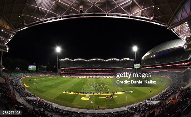 General view of play during the round 16 NRL match between the Sydney Roosters and the Melbourne Storm at Adelaide Oval on June 29, 2018 in Adelaide,...