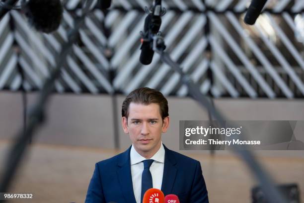 Austrian Chancellor Sebastian Kurz arrives to take part in the second day of the European Union leaders' summit, without Britain, to discuss Brexit...