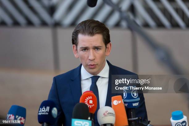 Austrian Chancellor Sebastian Kurz arrives to take part in the second day of the European Union leaders' summit, without Britain, to discuss Brexit...