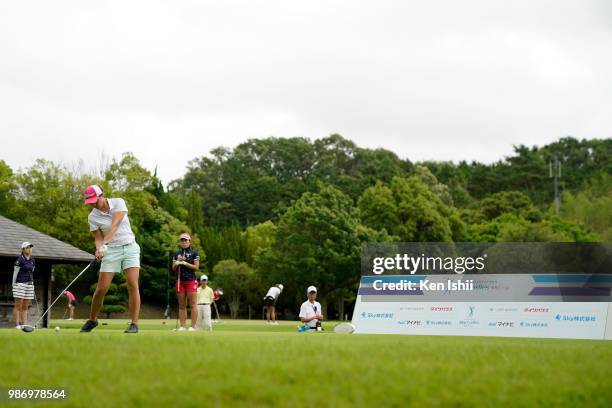 Iori Onuki of Japan hits a tee shot on the first hole during the final round of the Sky Ladies ABC Cup at ABC Golf Club on June 29, 2018 in Kato,...