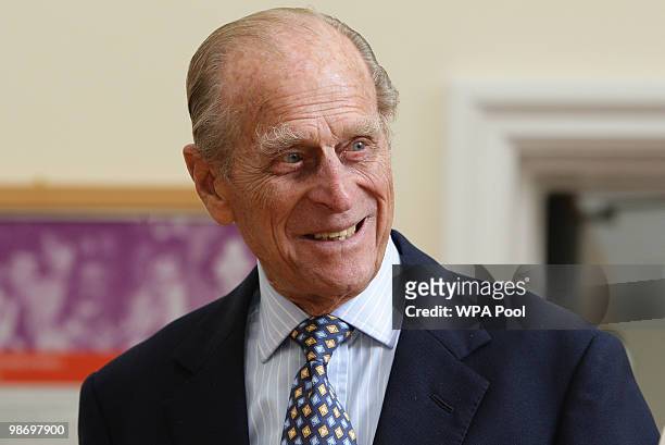 Prince Philip, Duke of Edinburgh arrives for lunch at Bangor University's Business School on April 27, 2010 in Bangor, Wales. The Queen and Duke of...