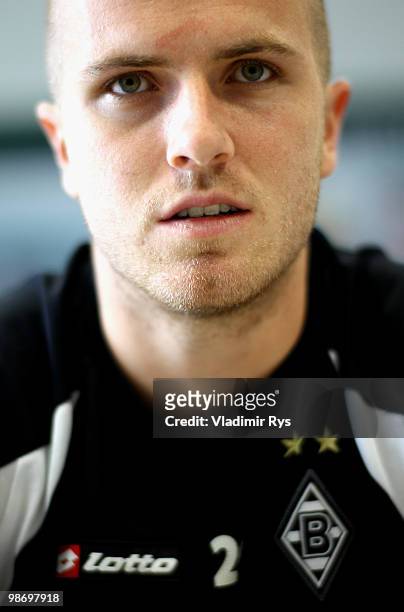 Borussia Moenchengladbach football star Michael Bradley is pictured during a meeting with the press at Borussia Park on April 27, 2010 in...