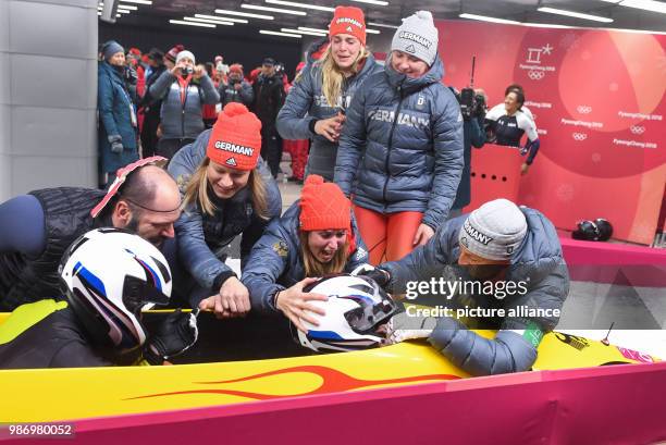 February 2018, South Korea, Pyeongchang, Olympics, bobsleigh, two-woman seld, Alpensia Sliding Centre: Pilot Mariama Jamanka and pusher Lisa Buckwitz...