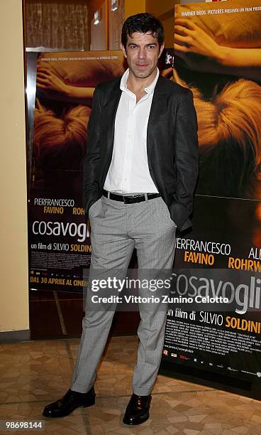 Actor Pierfrancesco Favino attends 'Cosa Voglio Di Piu' photocall held at Cinema Anteo on April 27, 2010 in Milan, Italy.