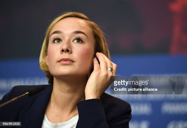 February 2018, Germany, Berlin: Berlinale 2018, press conference, 'Becoming Astrid', : Actress Alba August. The film runs in the 'Berlinale Special'...