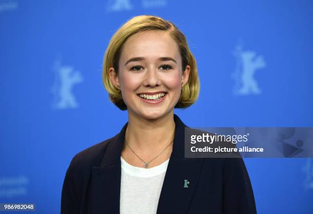 February 2018, Germany, Berlin: Berlinale 2018, photocall, 'Becoming Astrid', : Actress Alba August. The film runs in the 'Berlinale Special' section...