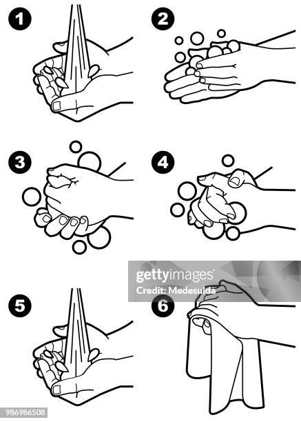 illustrations, cliparts, dessins animés et icônes de instruction de lavage à la main - washing hands