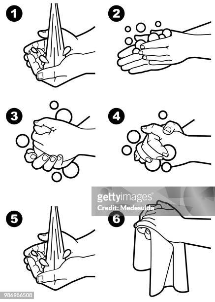 stockillustraties, clipart, cartoons en iconen met handwas instructie - verkoudheidsvirus