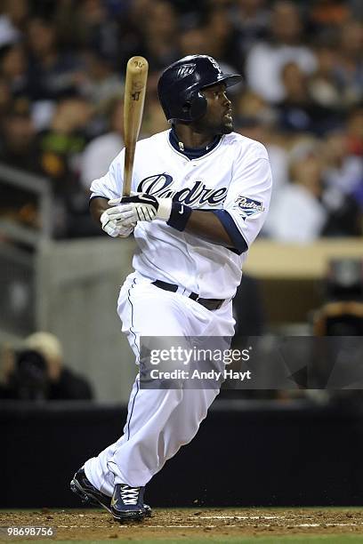 Tony Gwynn of the San Diego Padres hits against the Arizona Diamondbacks at Petco Park on Saturday, April 17, 2010 in San Diego, California. The...