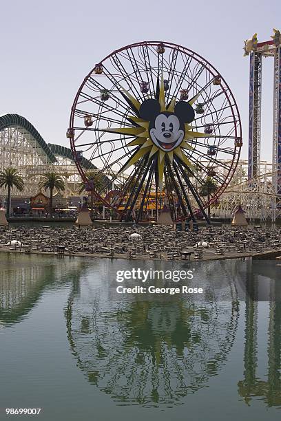 The amusement park at Paradise Pier with "California Screamin'" roller coaster and "Mickey's Fun Wheel" in Disney's California Adventure are viewed...