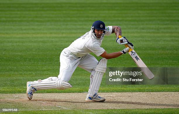 Hampshire batsman Nic Pothas picks up some runs during day one of the LV County Championship division one match between Warwickshire and Hampshire at...