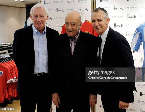 Former Arsenal and Scotland goalkeeper and Willow Foundation co founder Bob Wilson, Harrods owner Mohamed Al Fayed and Gary Lineker attend the World...