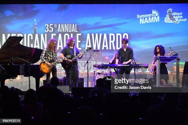 Nashville School of the Arts band, Swing Thing, perform on stage during the National Music Council American Eagle Awards Dinner honoring Chick Corea...