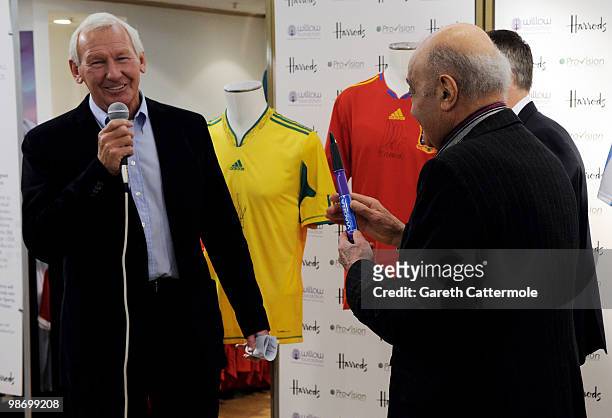 Former Arsenal and Scotland goalkeeper and Willow Foundation co founder Bob Wilson, Gary Lineker and Harrods owner Mohamed Al Fayed joke around as...