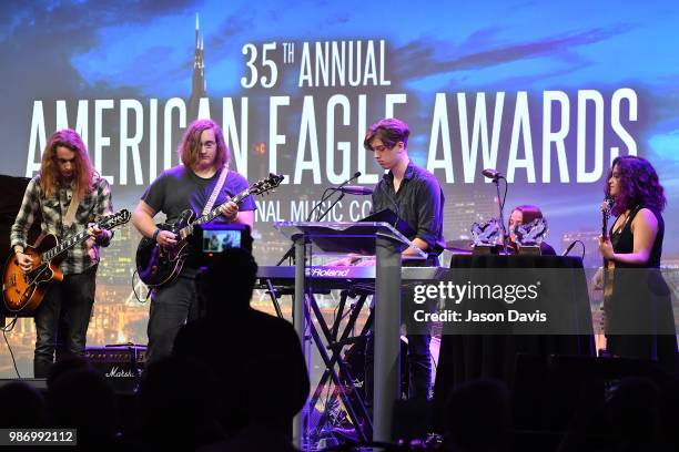 Nashville School of the Arts band, Swing Thing, perform on stage during the National Music Council American Eagle Awards Dinner honoring Chick Corea...