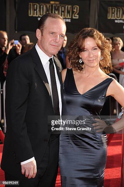 Actor Clark Gregg and Actress Jennifer Grey arrive at the "Iron Man 2" World Premiere held at the El Capitan Theatre on April 26, 2010 in Hollywood,...