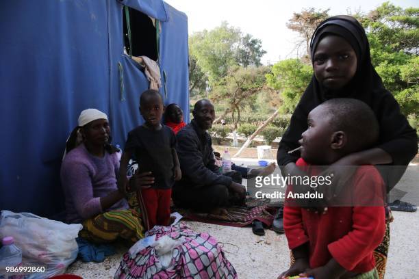 African migrants who were arrested in Algeria while illegally attempting to get to Europe, are seen in the refugee camp located in the Zeralda...