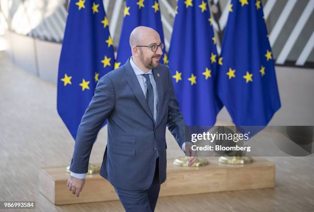 Charles Michel, Belgian's prime minister, arrives for a European Union leaders summit in Brussels, Belgium, on Friday June 29, 2018. EU leaders...