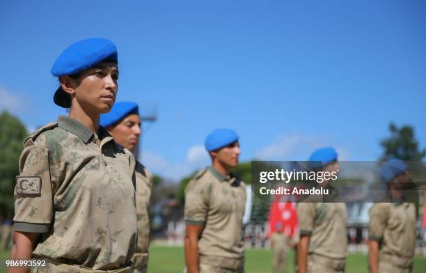 Seher Cingoz , who completed ranking first in course, is seen during a ceremony after they completed 43 weeks commando basic course at Foca...