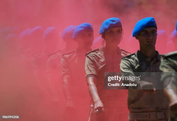 Officer candidates performs after they completed 43 weeks commando basic course at Foca Gendarmerie Commando School and Training Center Command in...