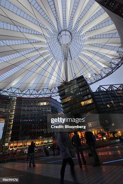 Visitors pass through the main hall of the Sony Center building in Berlin, Germany, on Monday, April 26, 2010. South Korea's National Pension...