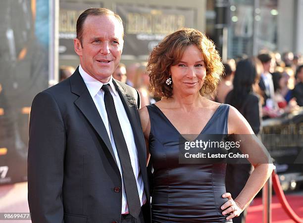 Actor Clark Gregg and wife actress Jennifer Grey arrive at the "Iron Man 2" world premiere held at El Capitan Theatre on April 26, 2010 in Hollywood,...