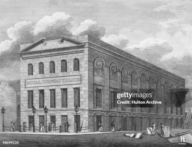 The Royal Coburg Theatre, later the Old Vic, in London's Waterloo, 1819. Engraving by Dale after a drawing by Schnebbelie.
