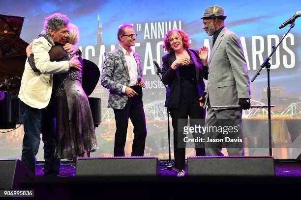 Chick Corea, The Manhattan Transfer and Hubert Laws perform on stage during the National Music Council American Eagle Awards Dinner honoring Chick...