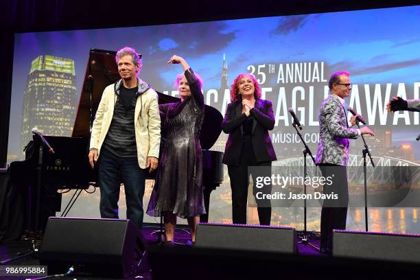 Chick Corea and The Manhattan Transfer perform on stage during the National Music Council American Eagle Awards Dinner honoring Chick Corea and The...