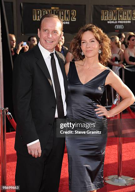 Actor Clark Gregg and Actress Jennifer Grey arrive at the "Iron Man 2" World Premiere held at the El Capitan Theatre on April 26, 2010 in Hollywood,...