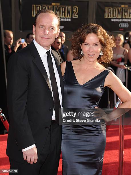 Actor Clark Gregg and Actress Jennifer Grey arrive at the "Iron Man 2" World Premiere held at the El Capitan Theatre on April 26, 2010 in Hollywood,...