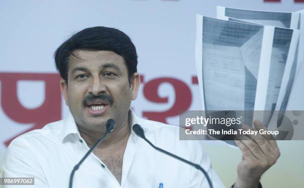 Manoj Tiwari during a Press Conference in New Delhi.