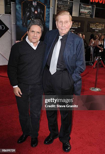 Of Paramount Pictures Brad Grey and Chairman of the Board and Viacom and CBS Corp Sumner Redstone arrive at the "Iron Man 2" World Premiere held at...