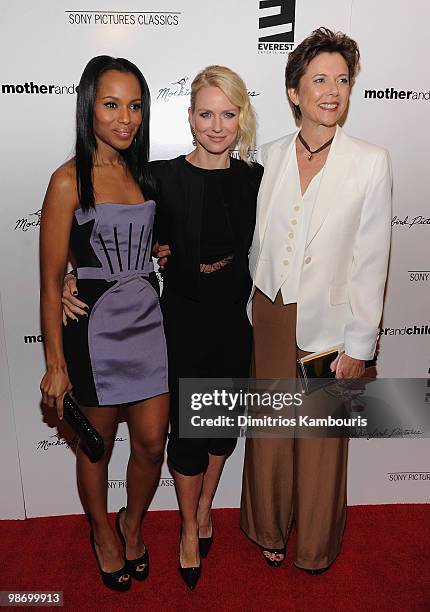 Kerry Washington, Naomi Watts and Annette Bening attend the "Mother and Child" premiere at the Paris Theatre on April 26, 2010 in New York City.