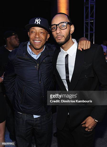 Russell Simmons and Swizz Beatz attend the "Mother and Child" premiere at the High Line on April 26, 2010 in New York City.