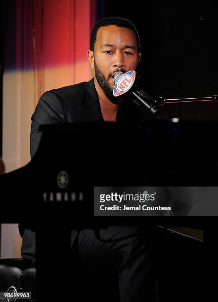 Singer John Legend performs at the NFL and Verizon 2010 NFL Draft Eve Celebration at Abe & Arthur's on April 21, 2010 in New York City.