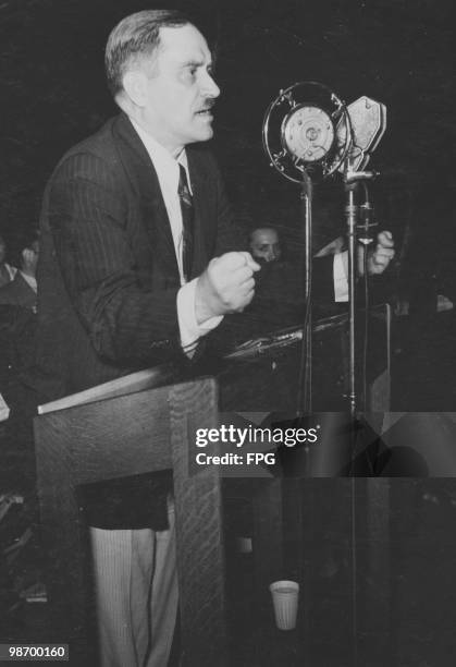 American Communist Earl Russell Browder delivers a speech, General Secretary of the Communist Party USA from 1934 to 1945.