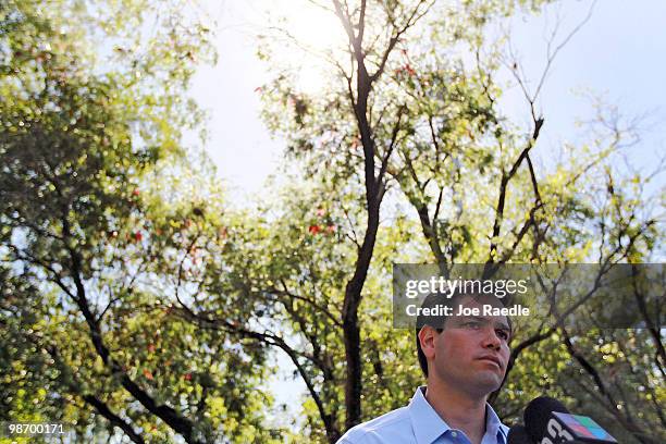 Marco Rubio speaks with the media after signing election documents officially qualifying him as a Republican candidate for the U.S. Senate on April...