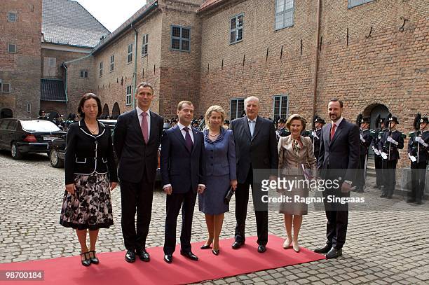 Ingrid Schulerud, Norwegian Prime Minister Jens Stoltenberg, Russian President Dmitry Medvedev, Svetlana Medvedeva, King Harald V of Norway, Queen...