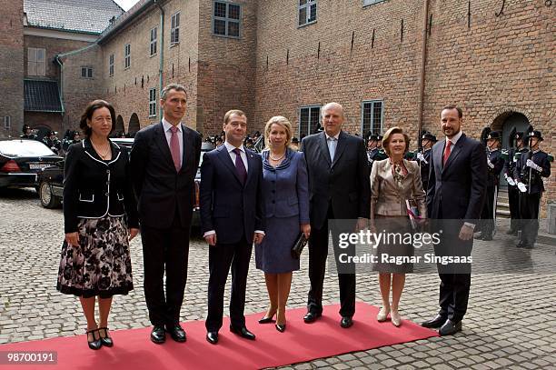 Ingrid Schulerud, Norwegian Prime Minister Jens Stoltenberg, Russian President Dmitry Medvedev, Svetlana Medvedeva, King Harald V of Norway, Queen...