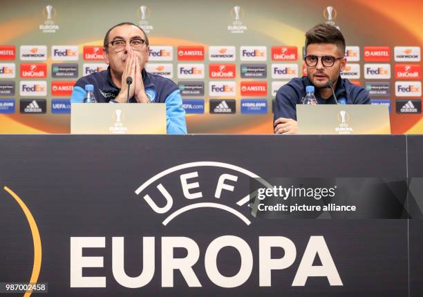 February 2018, Germany, Leipzig: Soccer, Europa League, RB Leipzig vs. SSC Napoli, round of the last 32, press conference, Red Bull Arena: Napoli's...