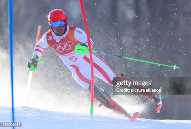 February 2018, South Korea, Pyeongchang, Olympics, Alpine Skiing, Men's slalom, first round, Joengseon Alpine Centre: Austria's Marcel Hirscher in...